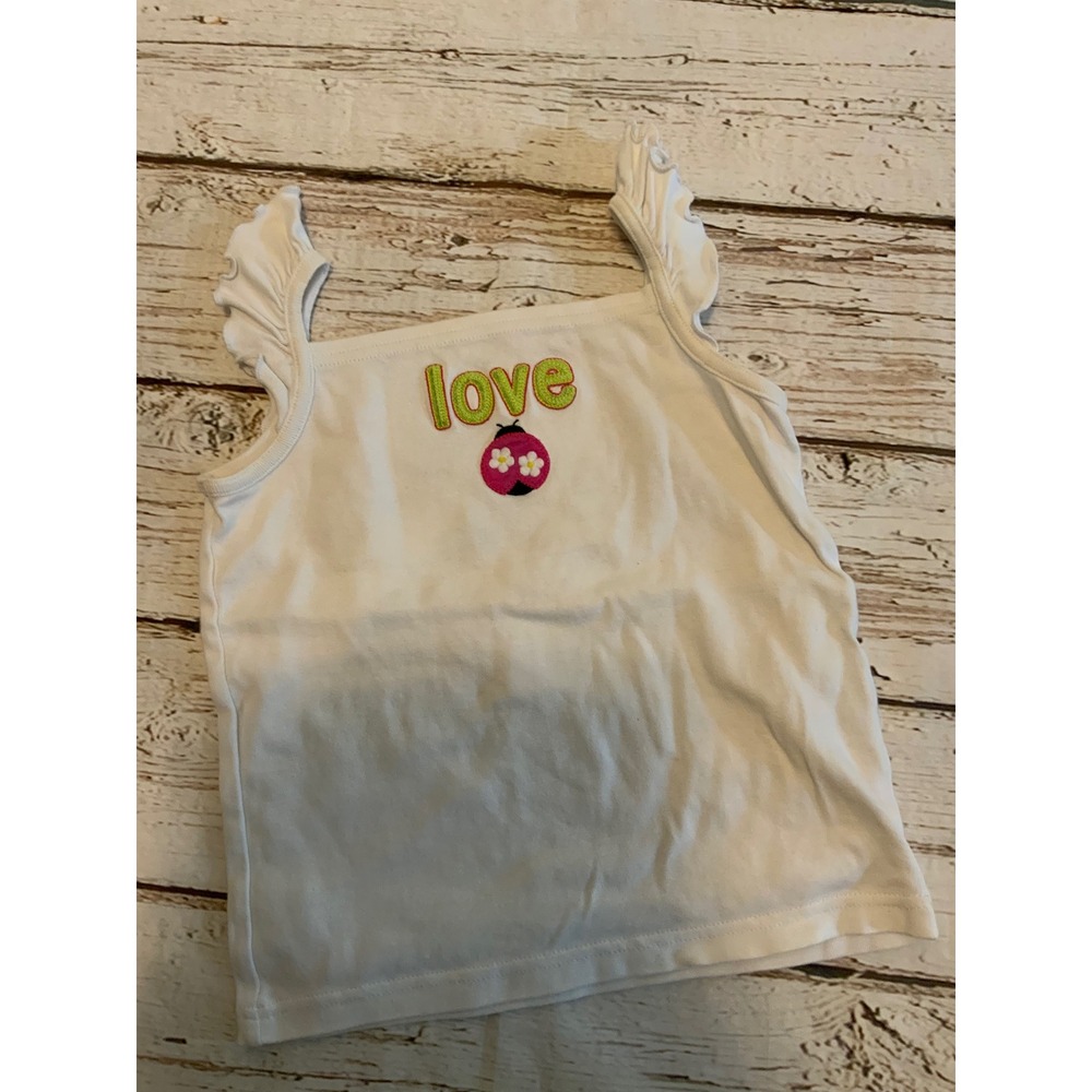 Gymboree Girls White Love Ladybug Ruffle Tank Top Pretty Lady Size 5 Cotton